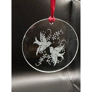 Vtg Avon glass Christmas ornament etched doves rough edges‎ 1980s XMAS READ